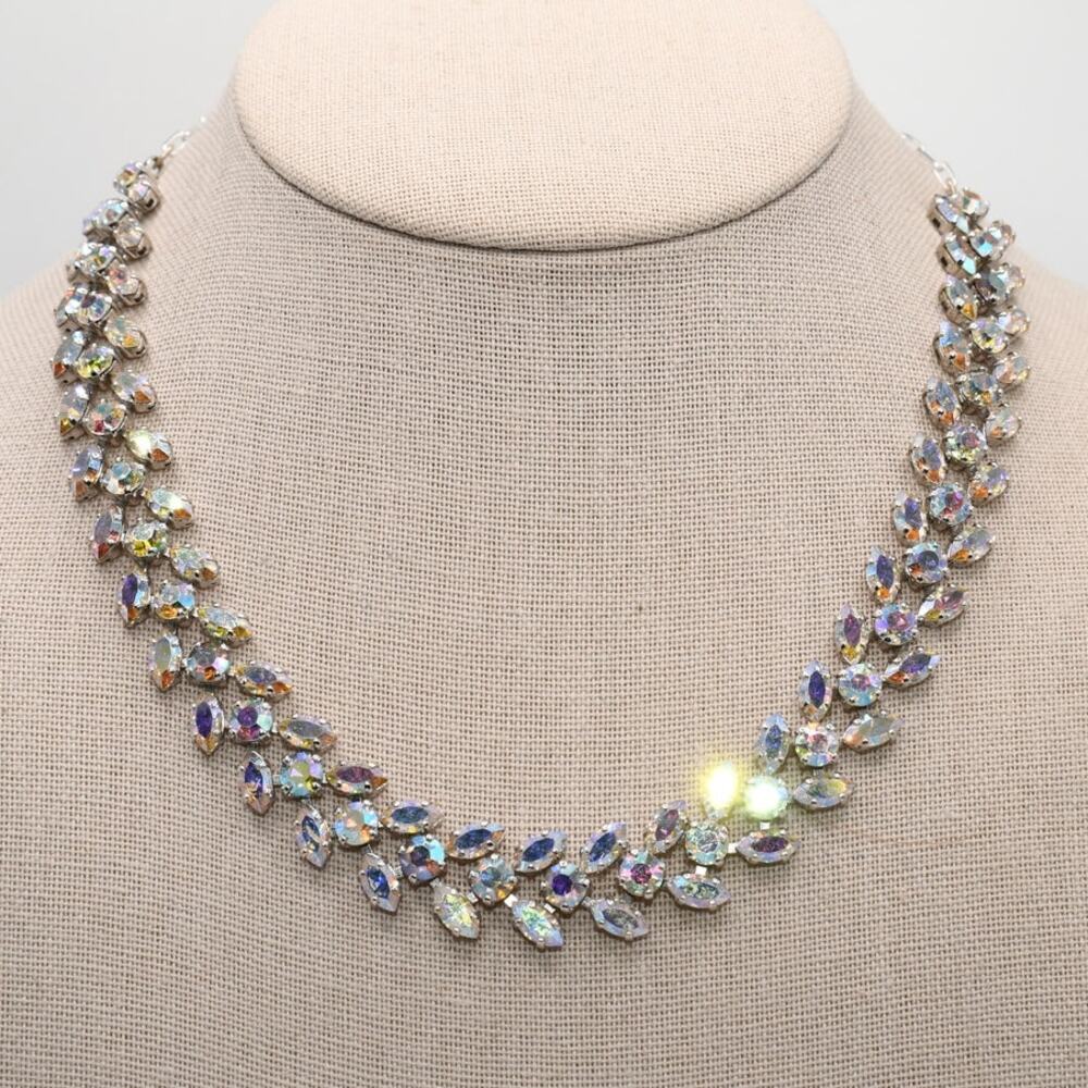 B David AB Rhinestone Choker Necklace Rhodium Vintage Wedding 19"